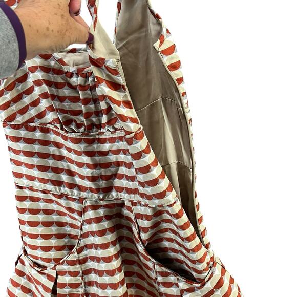 Zac Posen Z Spoke Mini Dress Size 4 Orange Taupe Geometric Stripe Fit Flare RARE - Picture 8 of 16